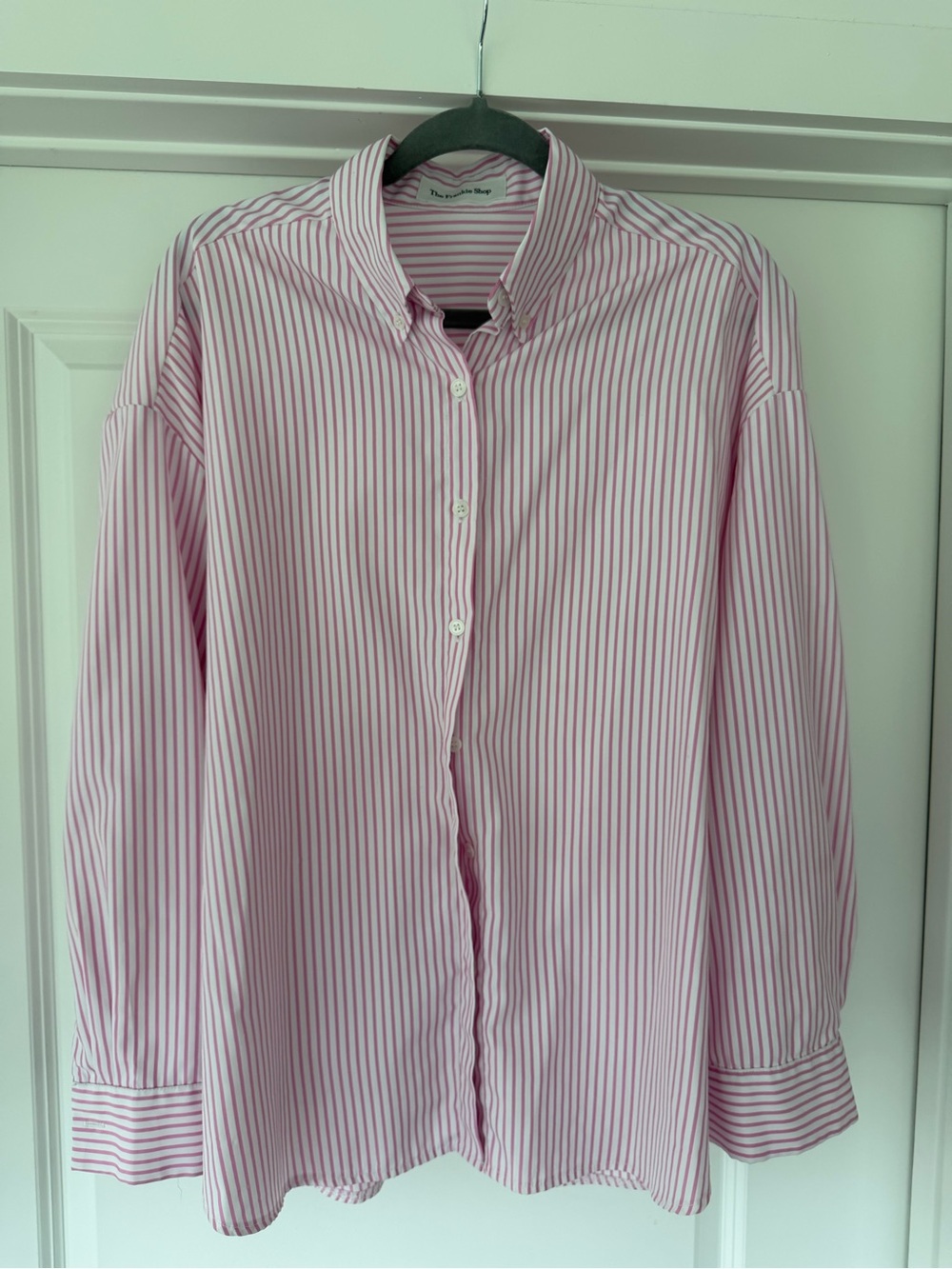 The Frankie Shop Pink and White Striped Button-Down Shirt